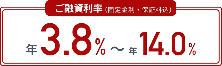 ご融資利率(固定金利・保証料込)年3.8%〜年14.0%
